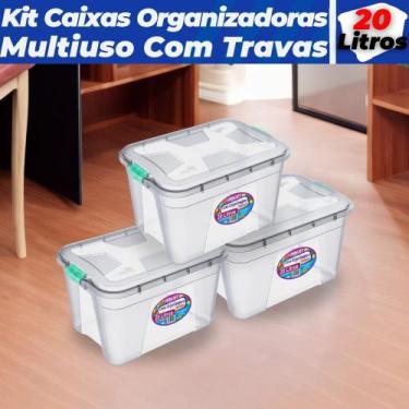 Imagem de kit 3 Caixas Transparente Organizadoras 20 Litros Uninjet Multiuso Ces