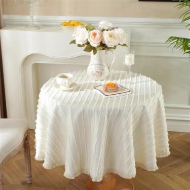 Imagem de Toalha de mesa redonda, capa de mesa de centro com flores cortadas, leve, pequena, toalha de mesa redonda, branca, diâmetro 150 cm