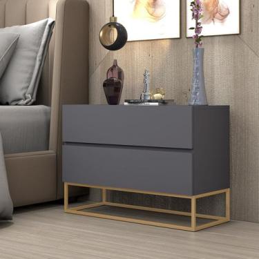 Imagem de Mesa De Cabeceira Base De Ferro Dourado Eros 60cm Para Quarto Com 2 Ga