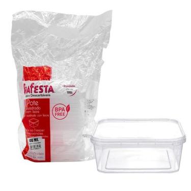 Imagem de Pote Quadrado 400 Ml com Lacre 10 Unds Freezer e Micro-ondas - PRAFEST
