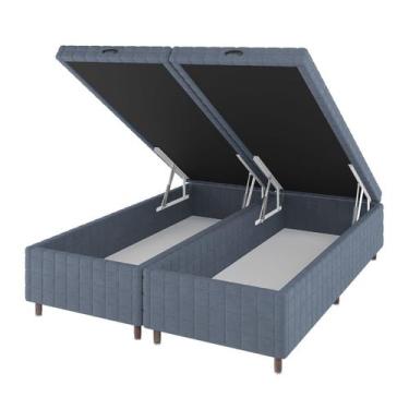 Imagem de Base de Cama Box Queen Vision com Baú Rústico/Azul - Vian, Azul, Moder