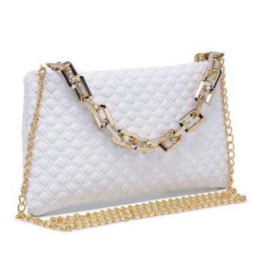 Imagem de Bolsa Feminina Quadrada Branca Barato Bolsinha Luxo Alça Corrente Dia 