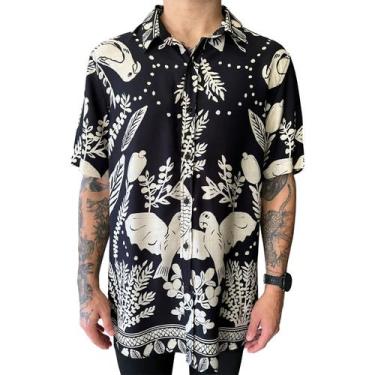 Imagem de Camisa Masculina Estampada Social Manga Curta Viscose - Upclow, Preto,
