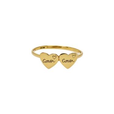 Imagem de Anel Personalizado 2 Corações Com Nome Ouro 18k 750 - DR Joias