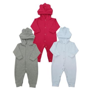 Imagem de KIT 3 PEÇAS Macacões Bebê Orelhinha Unissex - Rovidas Baby, Cinza, Ver