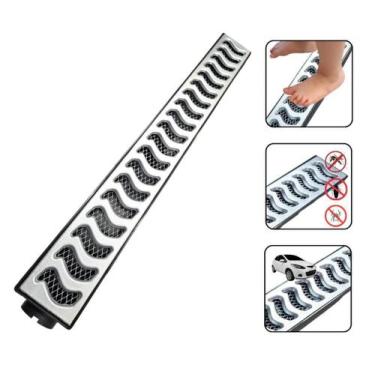 Imagem de Ralo Linear Elite 6X50 com Tela e Coletora Sifonada Preta, Saída Linea
