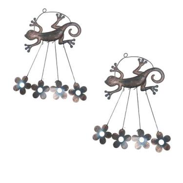 Imagem de Sino dos Ventos Lagarto Flores Kit 2 Unidades Jardim Quintal Varanda E