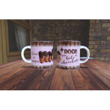 Imagem de Caneca Mãe mais doce que bolo de chocolate em  Porcelana  Alça e inter