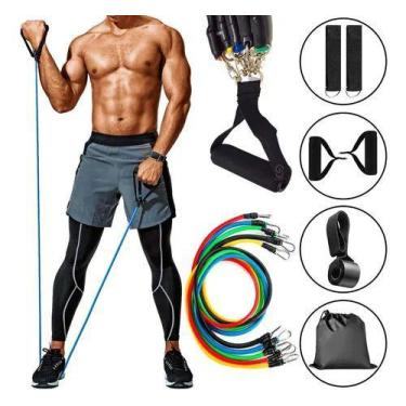 Imagem de Corda pular kit 11 peças elastico extensor musculação yoga - ALTOMEX