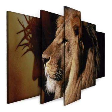 Imagem de Quadro Mosaico Decorativo Leão E Jesus 5 Peças - NEYRAD