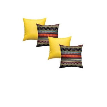 Imagem de Kit 4 Capas Almofadas Gorgurinho Estampado com amarelo  45x45 Cm - THA