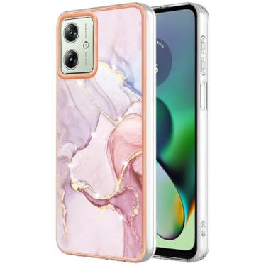 Imagem de Monwutong Capa de telefone de ajuste fino para Motorola G54, capa moderna com padrão de mármore IMD brilhante para meninas, lente de câmera e capa de proteção de tela para Moto G54, YBDD ouro rosa