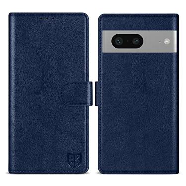 Imagem de ZZXX Capa carteira para Google Pixel 7 com bloqueio de RFID, compartimento para cartão, fecho magnético, capa protetora de couro dobrável para celular para Google Pixel 7 (azul - 16 cm)