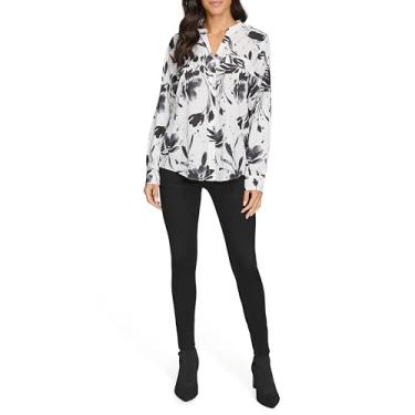 Imagem de Calvin Klein Blusa feminina de manga comprida estampada, Crm/Blk, P