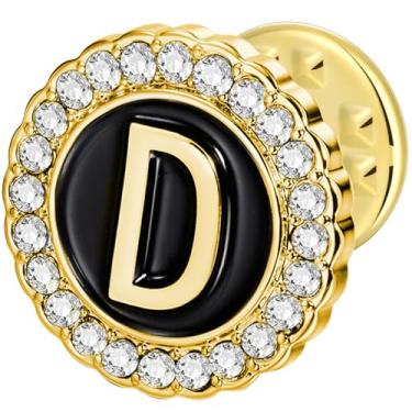 Imagem de HAWSON Alfinetes de lapela com inicial A-Z, alfinetes de gravata personalizados de ouro/prata 18K para ternos, gravatas, chapéus, homens e mulheres, Latão, Sem Pedra Preciosa