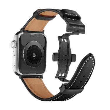 Imagem de FAGWIG Pulseira de substituição para Apple Watch séries SE 9, 8, 7, 6, 5, 4, 3, 2, 1, Ultra, 49 mm, 45 mm, 41 mm, 44 mm, 40 mm, 42 mm, 38 mm, feminina, masculina, couro genuíno para iWatch