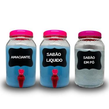 Imagem de Kit Para Lavanderia, Pote para Sabão em Pó, Sabão Liquido e Amaciante 