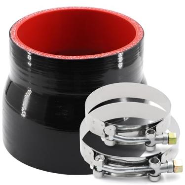 Imagem de TuoLauthon Acoplador redutor de silicone preto de 3 a 8,8 cm com 2 grampos de parafuso em T, 4 camadas de reforço de poliéster, tubo turbo adequado de alto nível