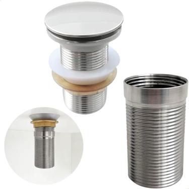 Imagem de Dona D Cor, Valvula Click 1 1/4 Com Prolongador 14cm Inox Para Cuba De Apoio Ralo De Pia 40mm Escoamento Válvula Longa Lavatório Cuba De Sobrepor Extensor Prata