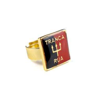 Imagem de Meta Atacado, Anel Dourado Ajustável Orixá Exú 2,7 cm em Metal - Selecione Cor:Tranca Rua Verm Preto