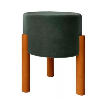 Imagem de Puff Redondo Pés Madeira Verde - Lojas Biliva Decor