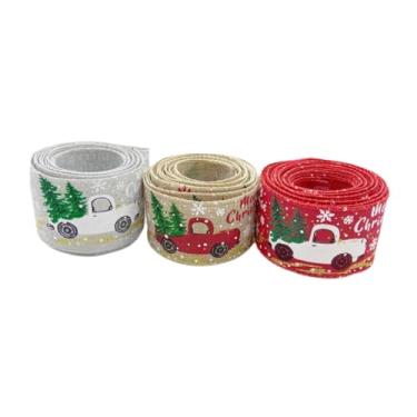 Imagem de harayaa 3Pcs Fita de Natal 2 polegadas de largura elegante com arame para embrulho de presente para decoração de casa artesanato árvore de Natal guirlanda