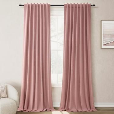 Imagem de BOODII Cortinas blackout de linho rosa para quarto de meninas, berçário, sala de estar, escurecimento com isolamento térmico, aba traseira, 203 cm de comprimento, conjunto de 2 painéis, lindas