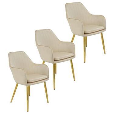 Imagem de Kit 3 Cadeiras Poltrona Lines Base Dourada Recepção Sala Suede - Liant