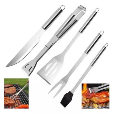 Imagem de Kit Churrasco 5 Peças Churrasqueiro Faca Garfo Espátula - Palisad
