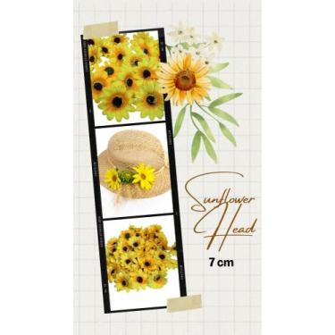 Imagem de KIT 100 MINI CABEÇAS DE GIRASSOL ARTIFICIAL, PEÇA, AMARELO, 7 CM / Dec