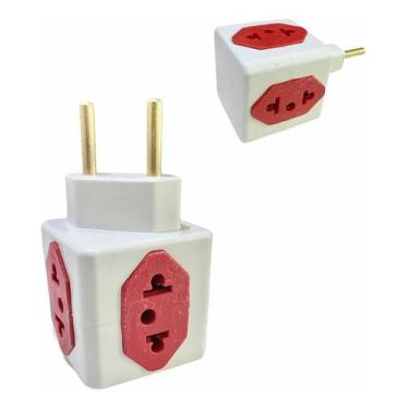 Imagem de 2 Adaptador Benjamin Cubo 3d 3 Entradas 110v 1 220v Universal Tomada 3