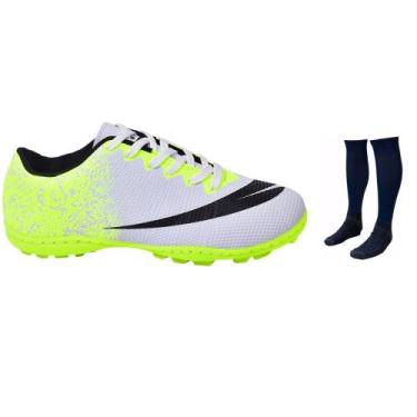Imagem de Chuteira Society Adulto Infantil com Meião - Perflex, Branco limão, 42