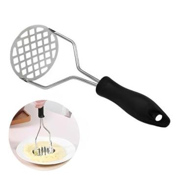 Imagem de Amassador Em Inox Cabo Preto Espremedor De Mandioca Batatas Legumes - 