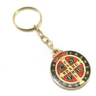 Imagem de Chaveiro São Bento Redondo Dourado - Livraria Santa Clara