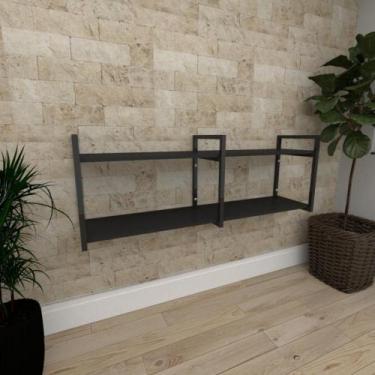 Imagem de Mini estante industrial para sala aço cor preto prateleiras 30 cm cor 