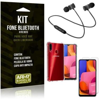 Imagem de Kit Fone Bluetooth Hrebos Galaxy A20s + Capa Anti + Película Vidro - A