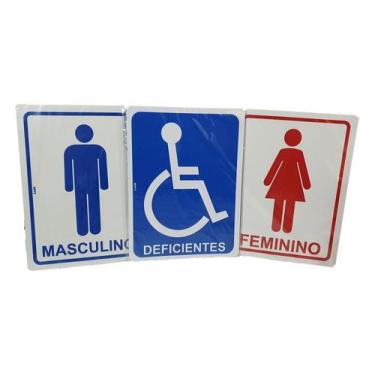 Imagem de Placa de Banheiro Kit Masculino Feminino e Deficiente PCD - Look