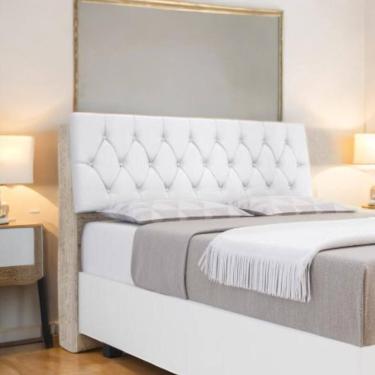 Imagem de Cabeceira Estofada Yasminne Queen Amarula com Capitonê Branco