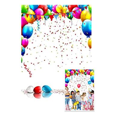 Imagem de AOFOTO Fundo de feliz aniversário de 1,5 x 2,12 m com balões coloridos e confetes pano de fundo para fotografia infantil adulto bebê menino menina retrato artístico adereços de estúdio fotográfico adereços vídeo drapeado decoração de festa banner de papel de parede