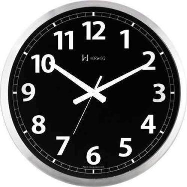 Imagem de Relógio Parede 40cm Preto Alumínio Silencioso 6720s - Herweg