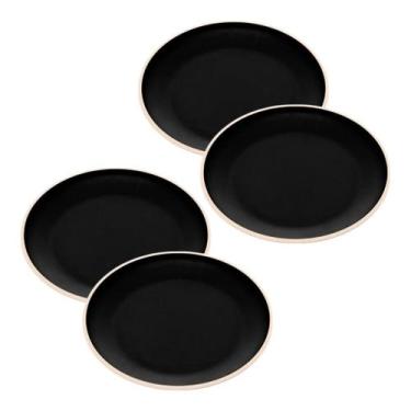 Imagem de Prato Sobremesa Melamina Bambu Preto 22cm Wolff 4 Unidades