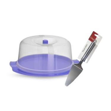 Imagem de Kit Boleira 2 pc  (1 boleira c/tampa plástica e 1 espátula p/bolo de i