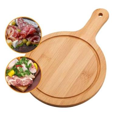 Imagem de Tábua Bambu Redonda Servir Churrasco Frios Carne Petisco - Class Home