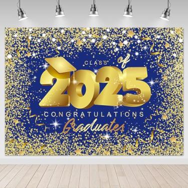 Imagem de Mocsicka Pano de fundo Class of 2024, 2,1 x 1,5 m, azul real e dourado, glitter, parabéns, festa de graduação, cenário de estúdio fotográfico