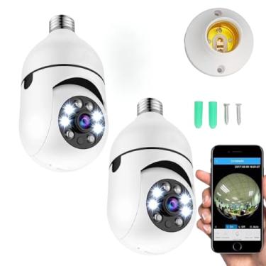 Imagem de Kit 2 Câmera Segurança Ip Wifi Lâmpada Prova D'água Giratória Visão Noturna Infravermelho 1080P HD Premium Câmeras Wireless 360° Inteligente Full HD