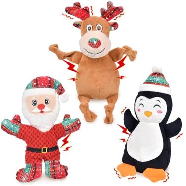 Imagem de Ousiya Pacote com 3 brinquedos de Natal para cães, brinquedos interativos de Natal com presentes para cachorros, pequenos, médios e grandes