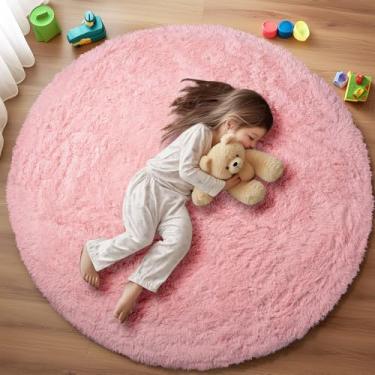 Imagem de Puremy Tapete redondo rosa para quarto, 15 x 15 cm, tapete circular macio para quarto de criança, tapete circular macio para berçário, sala de estar, tapete antiderrapante para decoração de casa para