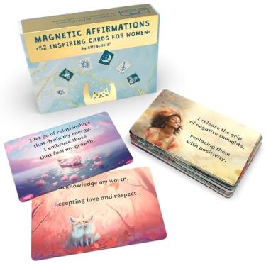 Imagem de Attractivia Cartões magnéticos de afirmação positiva para mulheres | Afirmações diárias | 52 cartas motivacionais e inspiradoras para meditação com palavras conscientes | Cartões de manifestação e