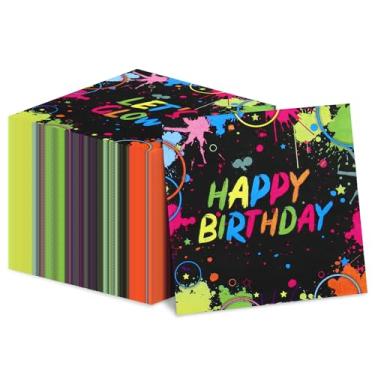 Imagem de 100 guardanapos de festa Let's Glow, guardanapos de papel que brilham no escuro, 33 x 33 centímetros, guardanapos de festa com tinta néon de luz negra para decoração de festa de aniversário