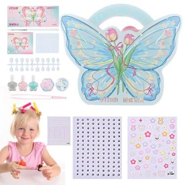 Imagem de Conjunto de salão de nail art, conjunto de nail art infantil,Kit de decoração de esmalte infantil borboleta | Acessórios para unhas com embalagem borboleta para aniversário, dia das crianças e Natal